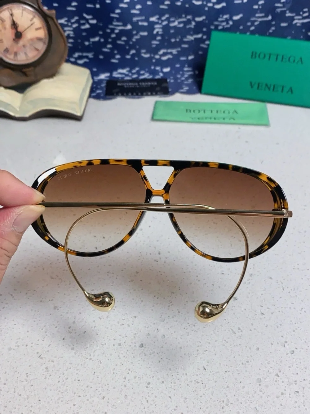 Bottega Veneta Tortoiseshell and Gold Gradient Lens Aviator Sunglasses